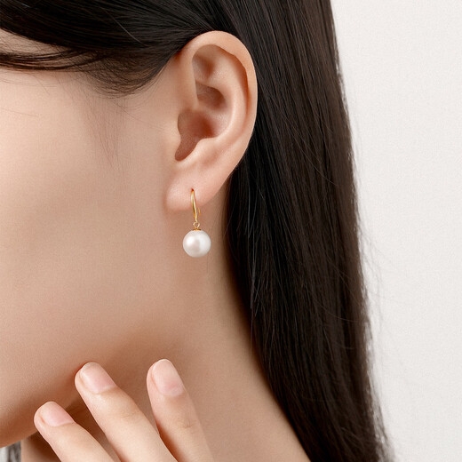 Queen of Pearls 18K gold round freshwater pearl earrings 8.5-9mm pearl ear hooks birthday gift for women