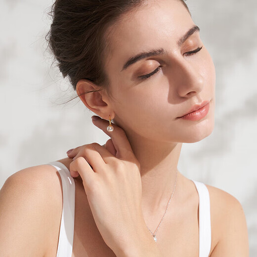 Tahitian 18K gold akoya pearl earrings 8.5-9mm round strong light seawater pearl earrings jewelry for my wife