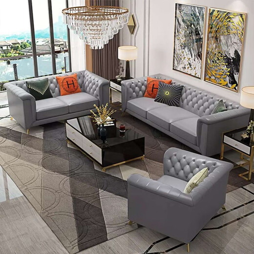 [Spot Flash] Meimeng Shubao Sofá Sala de estar Luz americana Sofá de lujo Postmoderno Hong Kong Estilo moderno de cuero simple Muebles de apartamentos pequeños 1105 Asientos de tres personas First Capeta de primera capa + esponja de temperatura constante importada