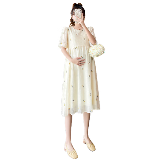 
Nanding Yagge summer new maternity skirt Korean style tiny embroidered loose sweet maternity dress mid-length dress summer dress picture color L110-125Jin[Jin equals 0.5 kg]