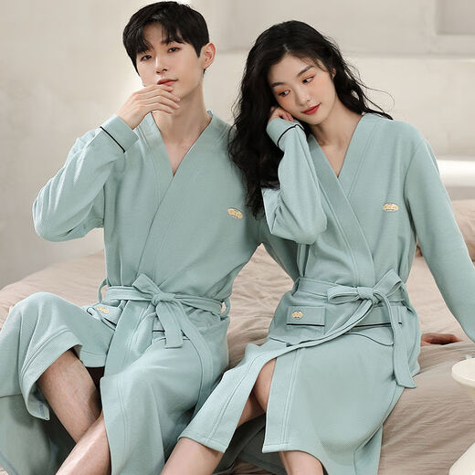 
Langsha nightgown for women in spring and autumn water cotton medium-length couple pajamas 2023 new yukata men's bathrobe long-sleeved coat NVFD16834 L single piece men's style