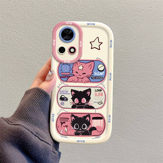 妙之选适用于华为nova12手机壳nova8卡通ins风星眼猫HuaweiNOVA11SE全包新款女NOVA9硅胶NOVA7手机壳NOVA 圆墩壳-白色-BS3893黑色猫咪+a1948玫红 华为 n