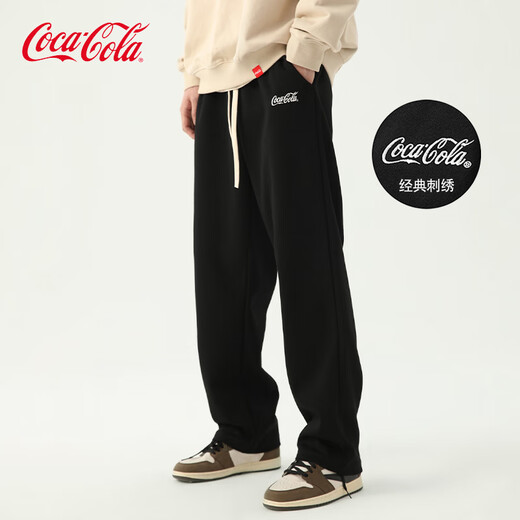 可口可乐（Coca-Cola）休闲裤男夏季冰丝卫裤情侣宽松直筒长裤 黑色常规 L