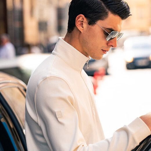 
Mr. Cloth zipper half high neck thickened cotton spring and autumn sweatshirt men's new long-sleeved T-shirt European and American style BT12176 Ivory white 3XL (190)