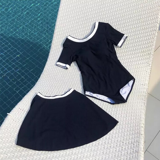 Ann and Luo Shiqi Korea's new ins internet celebrity swimsuit women's conservative skirt-style body-covering and slimming suit hot spring vacation swimsuit dark blue L (recommended 95-115 Jin [Jin equals 0.5 kg])