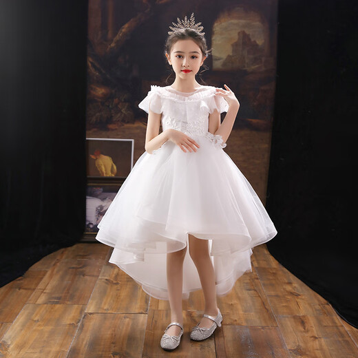 Chuangjingyi wählte Kinderkleid für Kinderkleid Prinzessin Rock Laufsteg Kleid Kleider domineering vorne kurzer Rückenlange Show Kostüm Kinder Weiß [TW683 Heckklammern] 110 cm