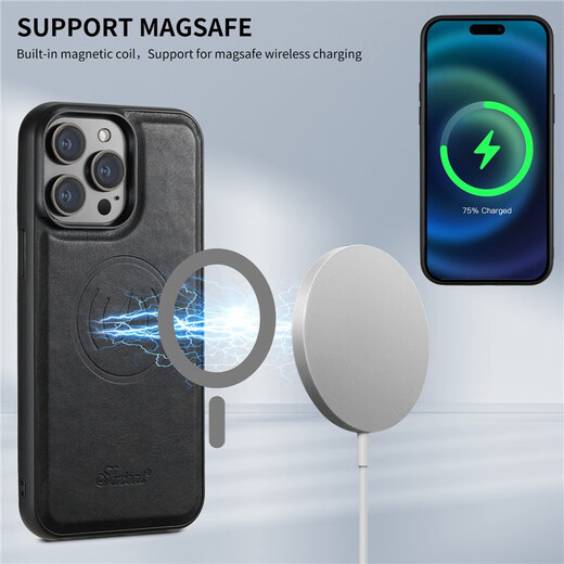 兴百兴 iPhone13promax手机壳苹果13保护套插卡包磁吸高档保护壳商务男女款外壳皮质 13蓝色