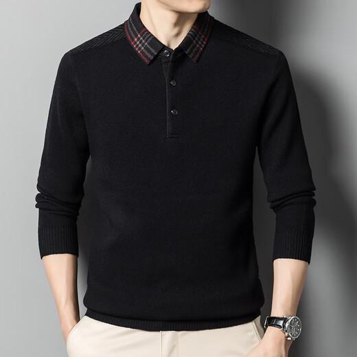 Classic Car (LAOYECHE) Merino pure wool men's lapel long-sleeved T-shirt thickened wool sweater autumn and winter versatile warm sweater sweater AN-98657 wine red 3XL recommended 175-190Jin Jin equals 0.5 kg