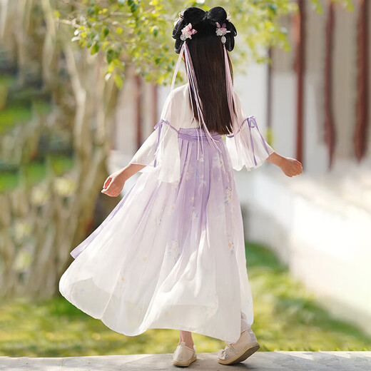 爱宝适儿童汉服女童夏古装连衣裙薄款中国风女孩儿童节礼物表演服 苍兰紫 S692 150 码【建议身高140-150cm】
