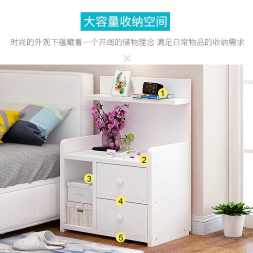 Yijiada bedside table simple bedside table drawer cabinet simple small bedroom storage storage cabinet warm white double drawer