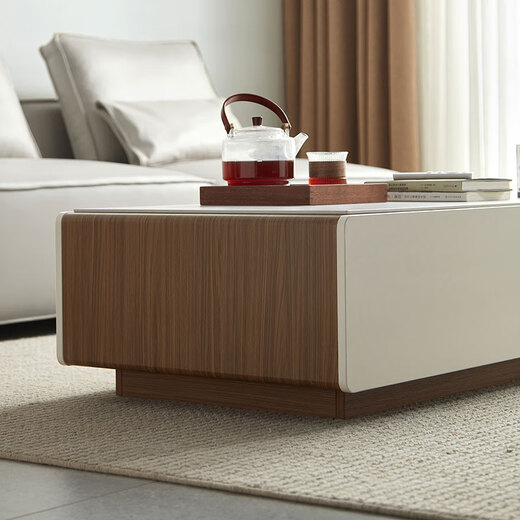 Lin's Home Modern Simple Retractable TV Cabinet Coffee Table Floor Living Room Lin's Wood Industry UV1M Walnut Color Coffee Table