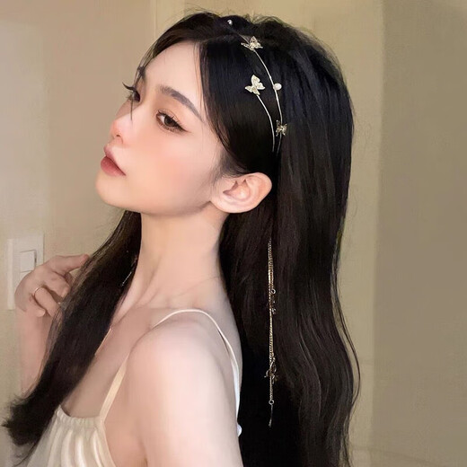 印米 ENRMIIV古风蝴蝶流苏发箍女超仙气拍照道具森系头饰发卡发饰汉服古装配饰 紫色蝴蝶 银色发箍