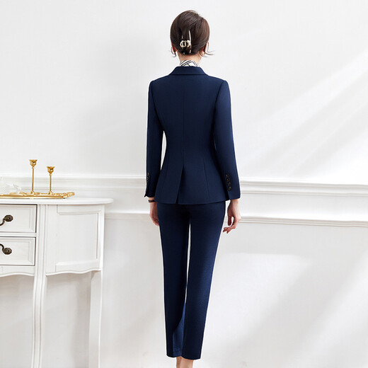 Luo Meng's professional attire, goddess style suit, fashionable suit, formal wear for women, Korean style interview work clothes, spring, autumn and winter thick work clothes, dark blue suit jacket + pants M