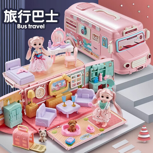 Jihuang 2024 Toy Girl, играющая в дом Принцесса Дом Девочки 3-6 лет 7 маленьких девочек 5 детей 4 подарка на день рождения Стиль гостиной + 2 куклы + свет [изящная подарочная коробка