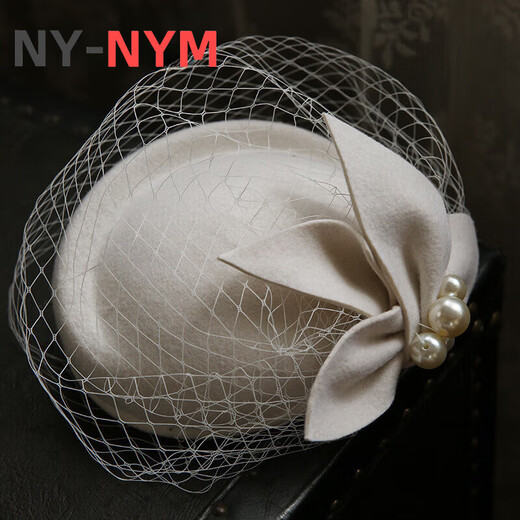 NY-NYM Französisch Elegant Britisch Retro Mesh Beret Wolle Wolle Hochzeits Bankett Weißer Brautkopfschmuck Weißer Durchmesser etwa 17 cm/mit Clip