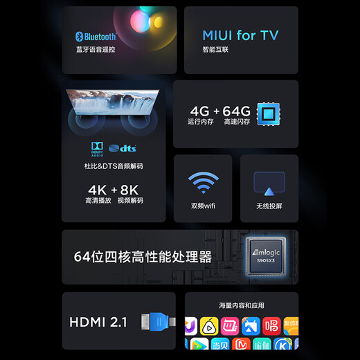 小米盒子 4S MAX 4K旗舰智能语音机顶盒  蓝牙语音遥控 手机无线投屏 64位四核高性能处理器MDZ-30-AA