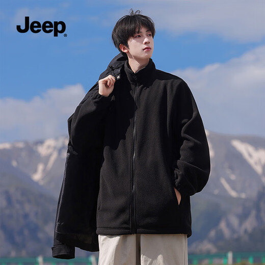 Jeep (JEEP) Assault Jacket Autumn and Winter Same Style Outdoor Three-in-One Windproof and Velvet Jacket for Men and Women Couples Black XL