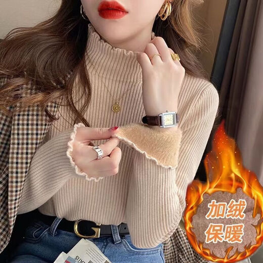 Lauaird large size fat mm autumn and winter fashionable flesh-covering plus velvet bottoming shirt for women 300Jin Jin equals 0.5kg New warm sweater with inner top trendy white pd3269 single sweater plus velvet 4XL 170-200Jin Jin equals 0.5kg