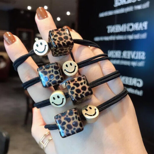Jieweiyi headband women's high-end rubber band hair leather case Korean sweet high ponytail hair accessories simple hair rope head accessories BH-FQ square smiley face 2 pieces