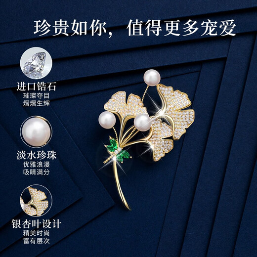 Huaying (HUAYING) light luxury high-end brooch women's corsage suit jacket brooch jewelry anniversary birthday gift for girlfriend and wife brilliant zircon pearl almond leaf brooch