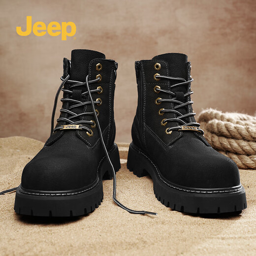 Jeep Big Big Yellow Bots Fashion Fashion Trendy British Martin Boots Lace-Up High Top Casual Men's Desert Boots Black 41