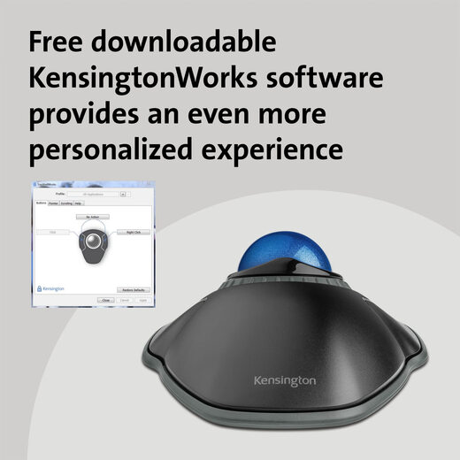 Kensington Souris Trackball Ergonomique Filaire USB Anneau de Défilement à Deux Boutons Noir Bleu