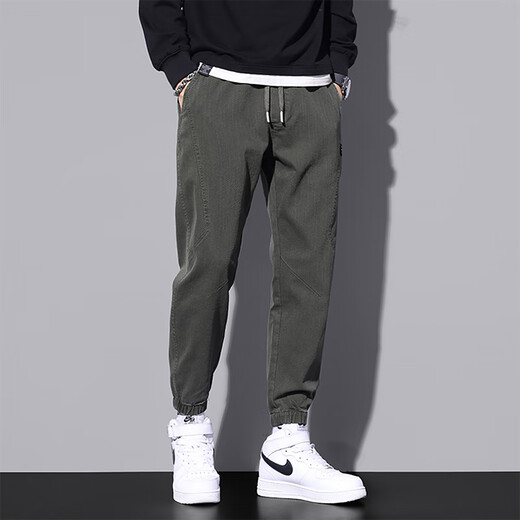 Jewish casual pants men's spring and autumn new American fashion brand work pants men's loose ties sports trousers 9859 military green M
