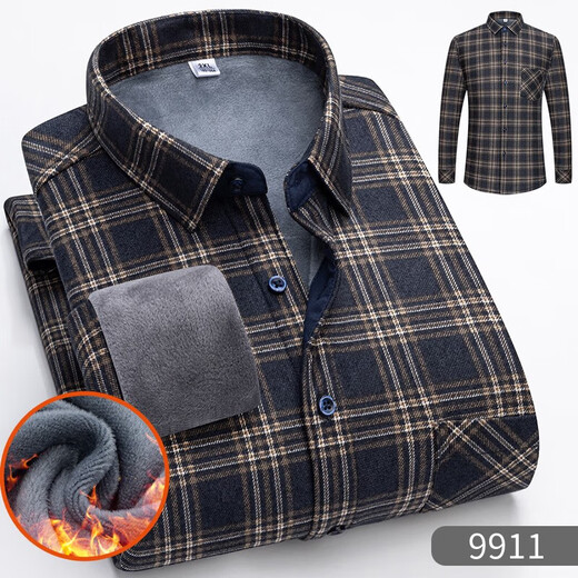 Yunting Winter plus Samt warmes Hemd Herrenhemd mit langem Ärmel verdickter Herrenkleidung Herbst und Winter mittleren Alters und älterer Vater tragen 9902 Rosenrot und weiße Plaid 3xl
