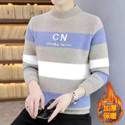 悦景圣冬季毛衣男时尚保暖加厚半高领打底毛衫青少年韩版帅气男士针织衫 686军绿色 XL 【120-135斤】