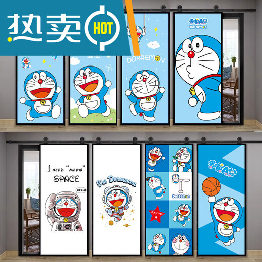 Pegatinas de la puerta del dormitorio para niños Doraemon Autoadhesivos Autoadhesivos Pegatinas decorativas Renovación Fondo