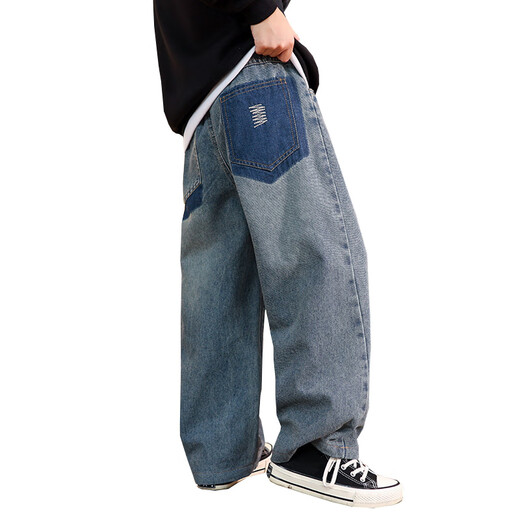 McTicco Boys Weitbein Jeans Frühlings- und Herbst große Kinder 2025 neue Stil Handsome Hosen Frühlingskleidung Kinder mit geradlinigen Hose 13077 Blau [Frühlings- und Herbststil] 120 cm