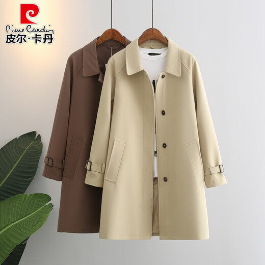 Pierre Cardin 2025 New Spring and Autumn Temperament Casual Windbreaker Jacket Women's Medium Long Korean Style Loose Slim Small Coat Khaki S 90-115Jin Jin is equal to 0.5 kg