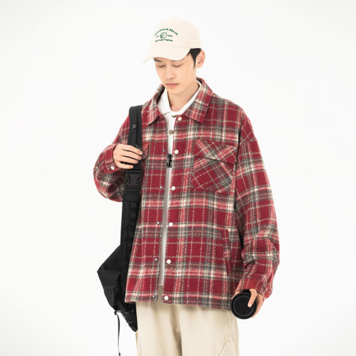 Robin Hood ROBINHOOD Jacket Jacket for Men and Women 2024 Spring New Fashion Versatile Casual Plaid Shirt Couple Top Red XL (Recommended 140-150Jin [Jin equals 0.5kg])