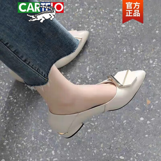CARTELO crocodile (CARTELO) soft leather single shoes for women 2024 spring and autumn new low heel thick heel soft sole fashion work women's shoes new black 38
