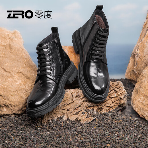 Zero Zero Martin Boots Winter New Black Lace-up Fleece Warm Leather Business Men's Boots Thick Sole Outdoor Boots Men Black [Wear-resistant Rubber Outsole] 42