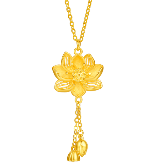 Saturday Fu 5G craftsmanship gold necklace women's lotus pure gold pendant set chain price A0612688 about 4.78g 40+5cm