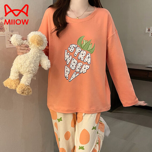 Cat Man (Miiow) Pajamas Spring y Autumn Algodón de manga larga suave y algodón de algodón linda CAJA CAPA EN AUTO SET 2025 NUEVO CAREATE 1047 AMOR INGLÉS M 160