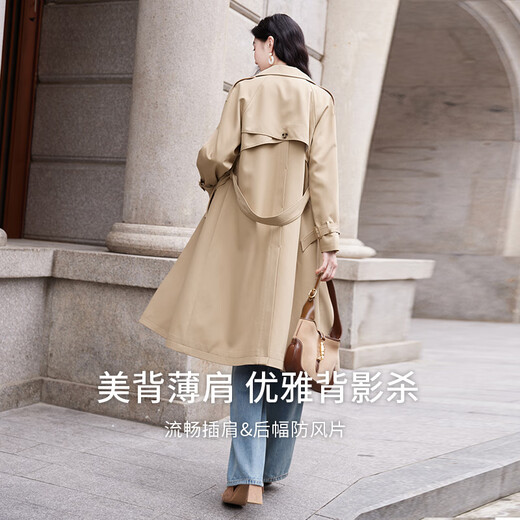 Xiangying High-End-Windbreaker-Frauenfrührung und Herbst 2025 Herbst-Outfit Neues Pendeltemperament Doppelbrust mit mittlerer Länge Khaki-Jacke Khaki S