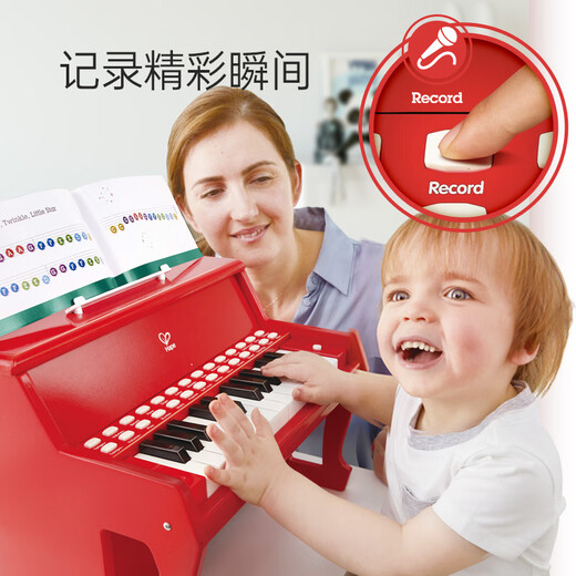 Hape(德国)儿童钢琴玩教具乐器25键灯光教学钢琴红色节日礼物E0630