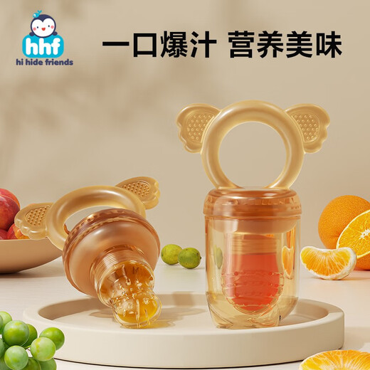 HIHIDEFRIENDS baby full silicone chewing and eating fruit food supplement, baby teether toy, pacifier chewing and playing, koala style (small mesh bag) 1 pack