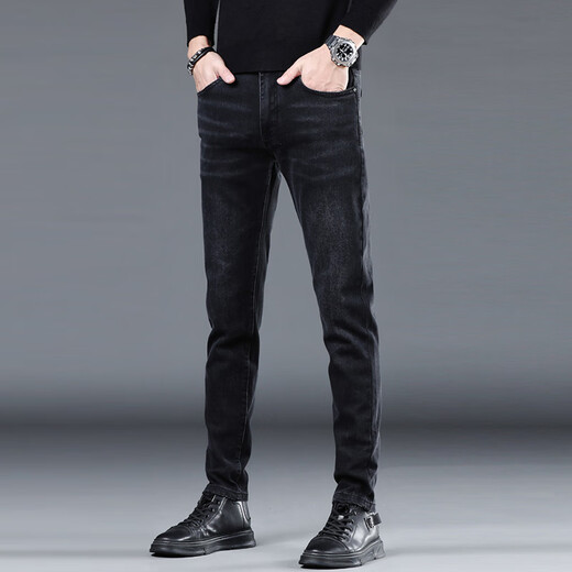Männer schlanke Füße schwarzer Freizeithose 2025 Frühlings- und Herbstgeschäft kleine geradlinige Elastische Hosen Männer QQN-1048 Black 28