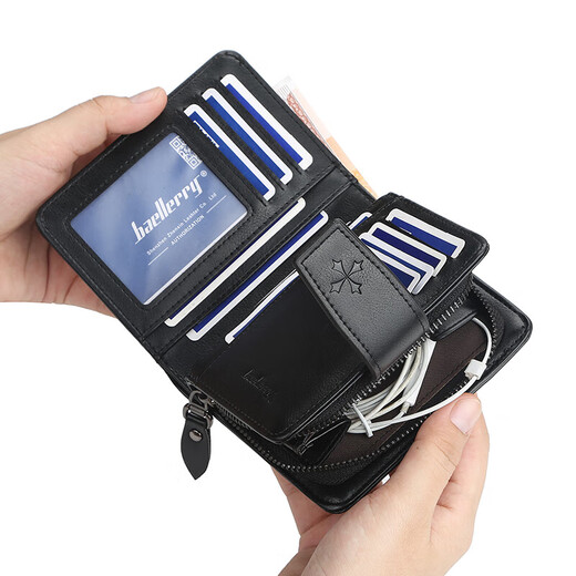 Willet Kangaroo New Men's Short Multi-Card VERTICAL CARDICA CARNE BALLER DE MONEZA BLOCA Multi-función Bolsa de billetera japonesa y coreana Negro