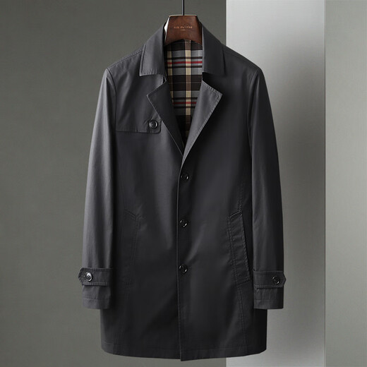 Western Tour Trench Coat Mid Long-Long Longitud Autumn New Style [Algodón de larga duración] Light Luxury Business Casual Chaqueta para hombres Men Azul Grey (sin Slit) 6627 M 170