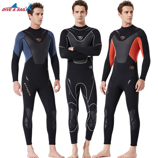 New 3mm wetsuit men's wet one-piece warm snorkeling suit long-sleeved cold-proof surfing winter swimsuit WS-19495 Black M