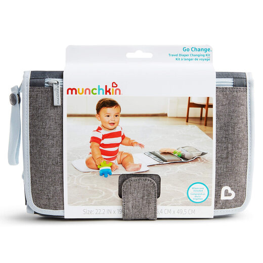 Munchkin Portable Diaper Changing Set Gray Folding Mat Baby Changing Diapers Out