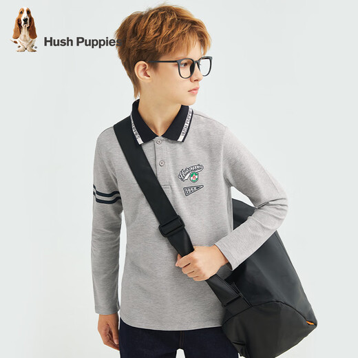 Hush Puppies preppy style children's clothing for boys and older children spring and autumn stretchy thin comfortable casual classic polo shirt floral gray 110 cm
