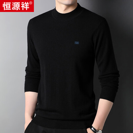Hengyuanxiang 100% wool sweater men's sweater solid color half turtleneck sweater 15001006 black 175/92A