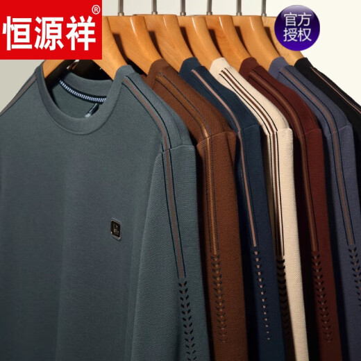 恒源祥2024春秋新品男士卫衣圆领纯棉长袖T恤高端宽松打底衫上衣 6625灰色高档舒适棉 4XL 190180-200斤穿