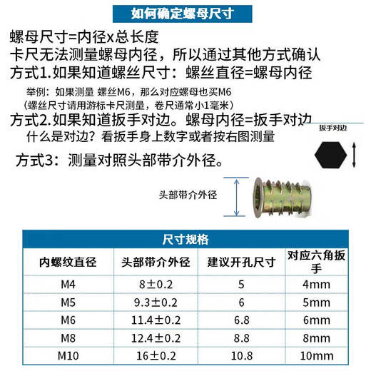 Jinggong zinc alloy internal and external tooth nuts furniture nuts embedded nuts embedded parts inlaid nuts connecting nuts M8x20 20 pieces