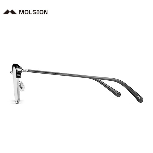 MOLSION陌森眉架眼镜架肖战同款男女眼镜框可配度数防蓝光眼镜MJ6180 B15银色|亮黑 框+陌森防蓝光1.74片(1000度内)